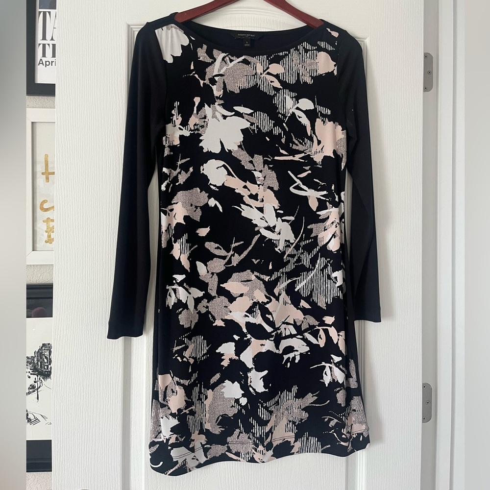 Banana Republic Factory Floral Long Sleeve‎ Dress Black Size Small